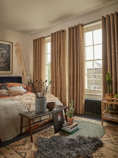 Oriel sepia floor length bedroom curtains