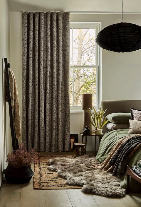 Nola camo curtains in modern rustic bedroom