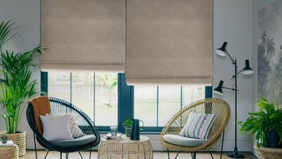 Bamboo linen roman blinds in contemporary living room