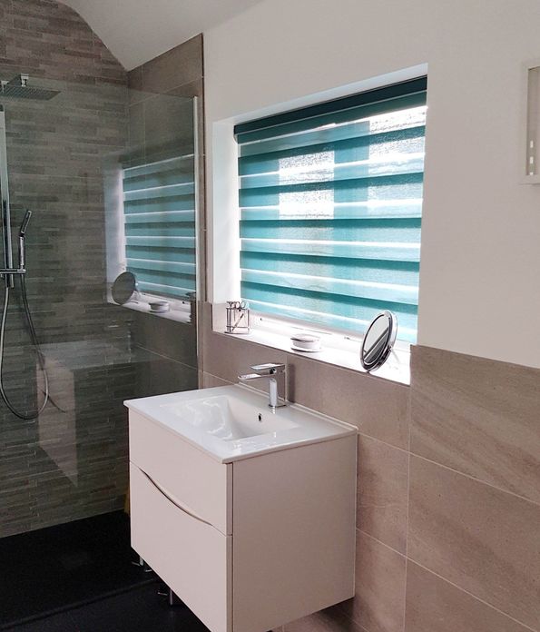prism teal day and night bathroom blinds