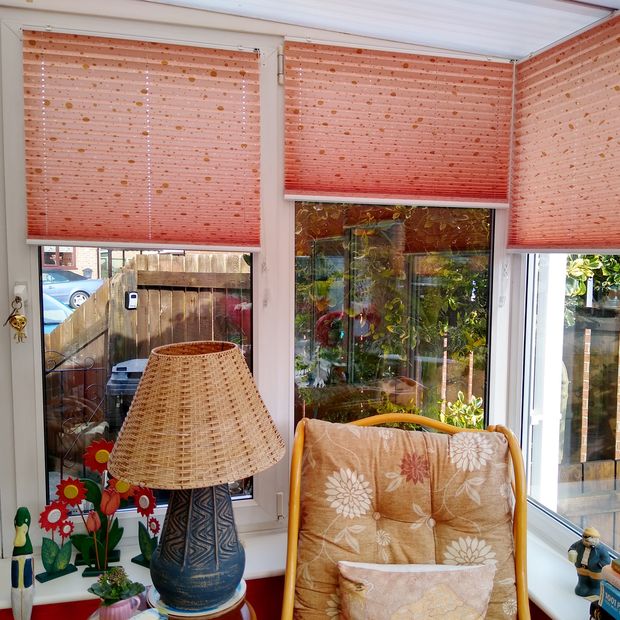 Sparkle Dots Pink Gold conservatory pleated blinds