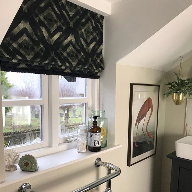 Abigail ahern harkness gasoline roman blinds fitted to bathroom window