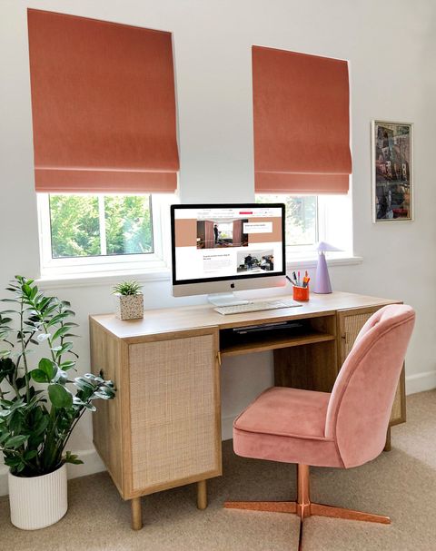 Nolan hot spice roman blinds in home office
