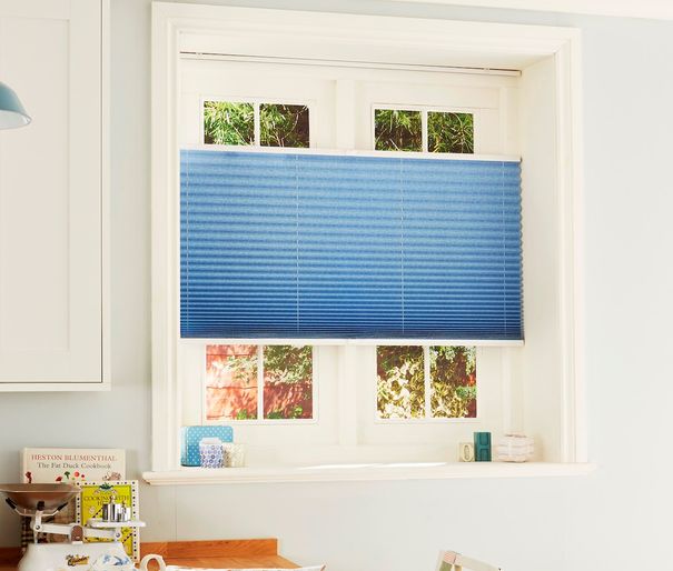 Thermashade top down bottom up blue blinds in dining room window