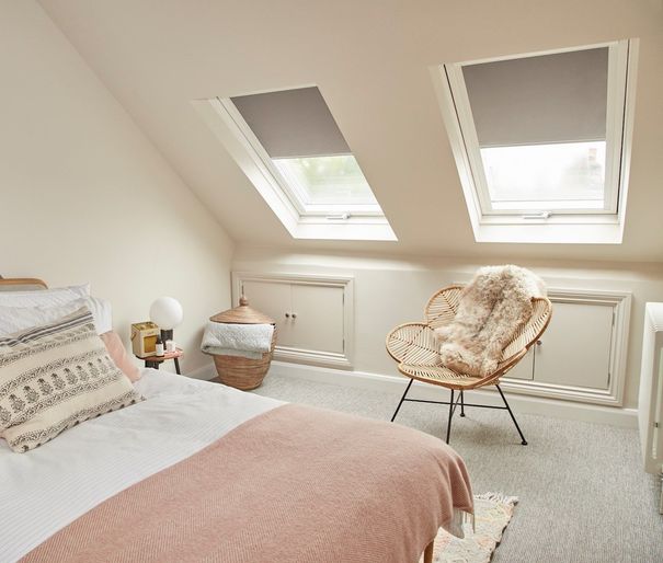 Cordova dove grey skylight bloc blinds in bedroom