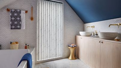 alessio dark vertical blinds in bathroom