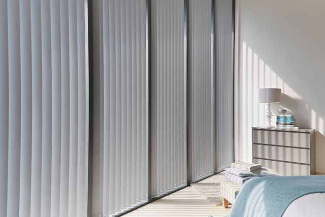 cordova grey vertical blind in bedroom