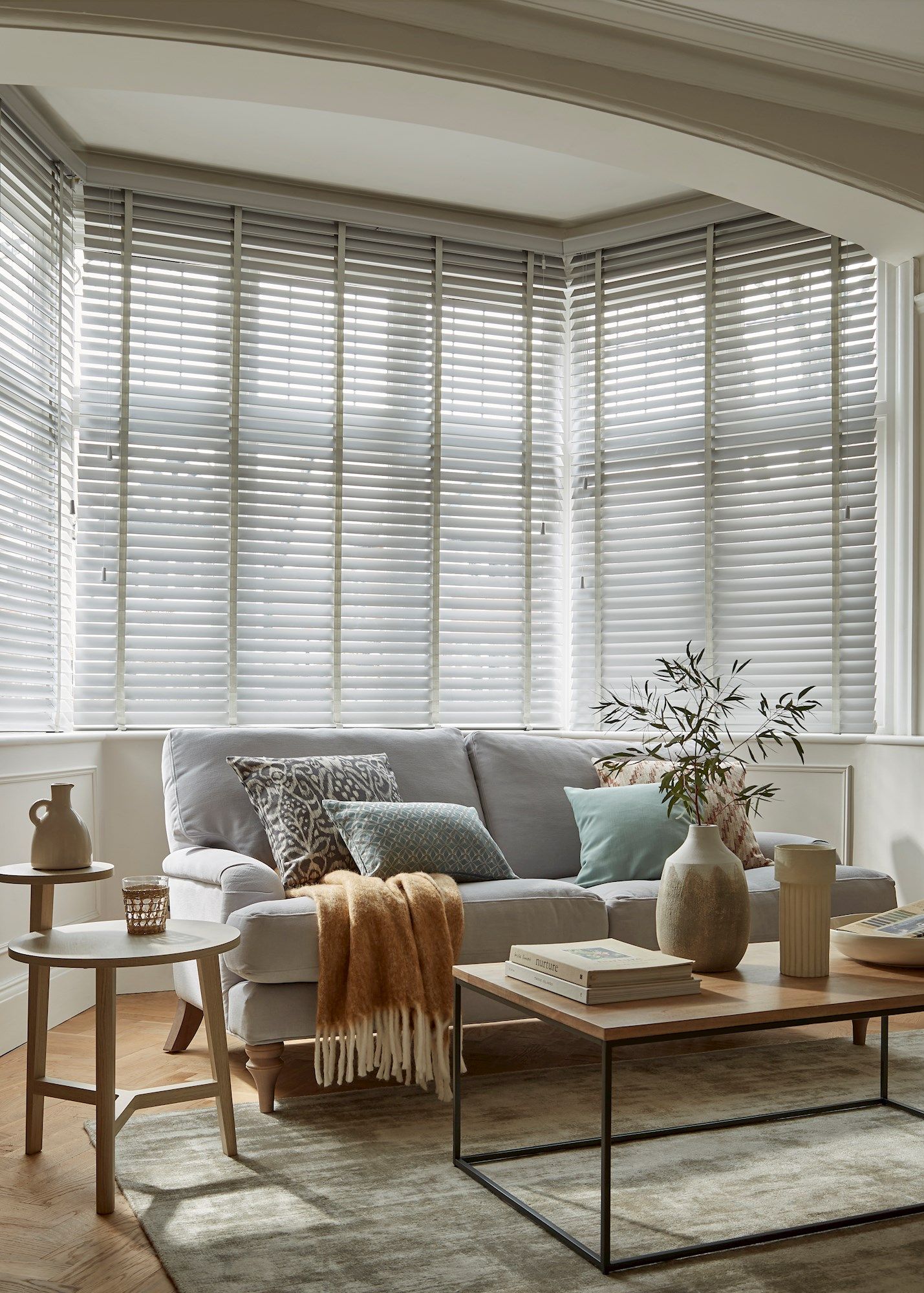 Grey wooden deals blinds