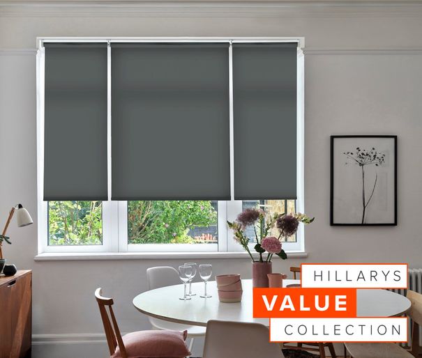 grey roller blinds with hillarys value collection overlay