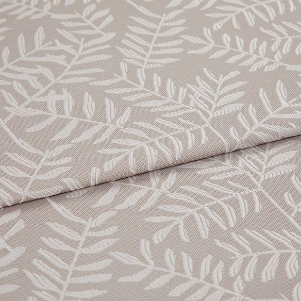 A folded piece of fabric with Fronds Natural Cream printed on it