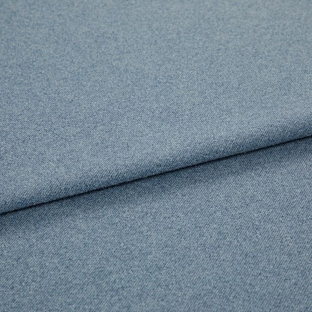 A folded piece of fabric with Huxley Steel Blue printed on it