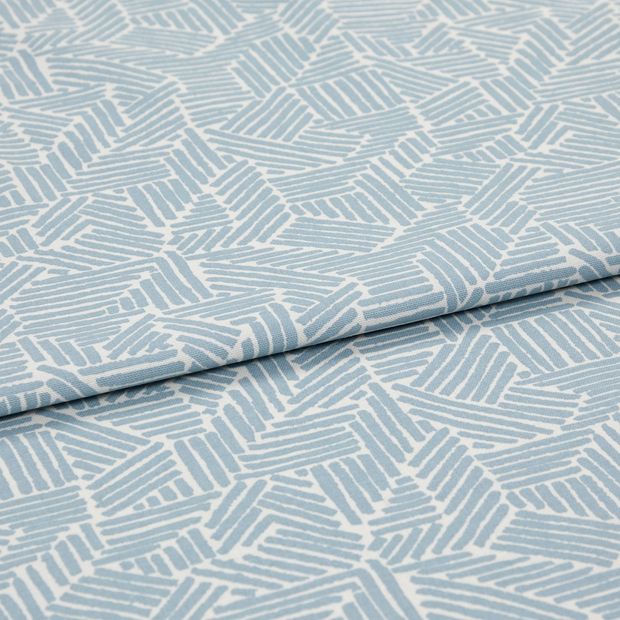 A folded piece of fabric with Parquet Mineral Blue printed on it