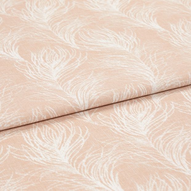 A folded piece of fabric with Quill Apricot Blush Orange printed on it