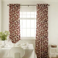 Aurella Claret Curtains in dining room with white furniture