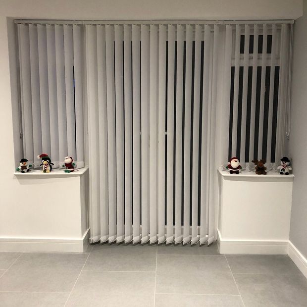 Hexham silver vertical blind in kitchen with tiled floors