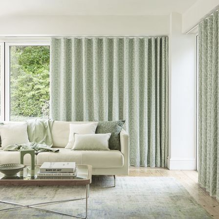 Alder celadon green floor length wave curtains in living room