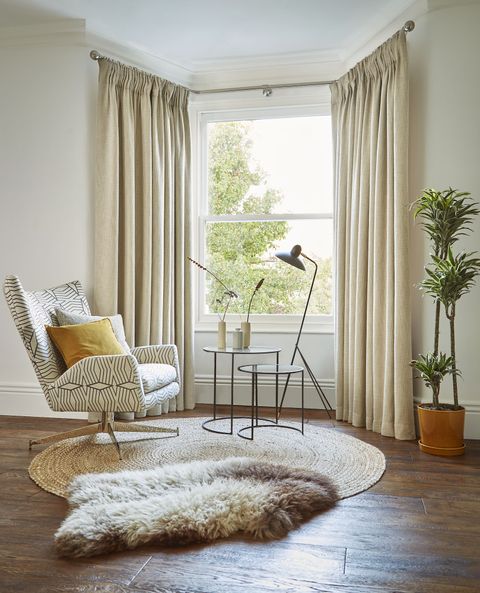 Boheme hemp cream pencil pleat curtains in cosy living space