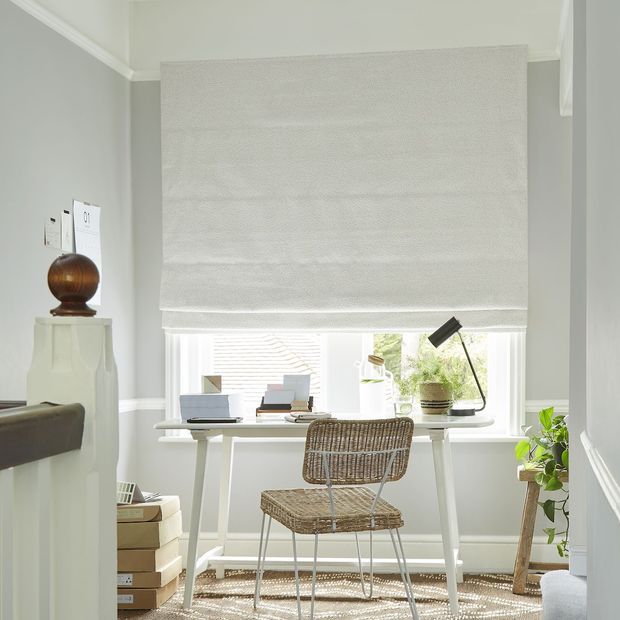 Soho boucle ivory roman blind in home office