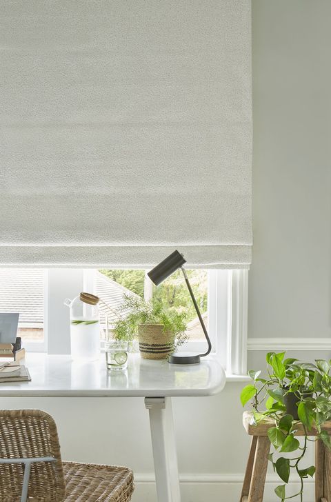 Soho boucle ivory roman blind in home office