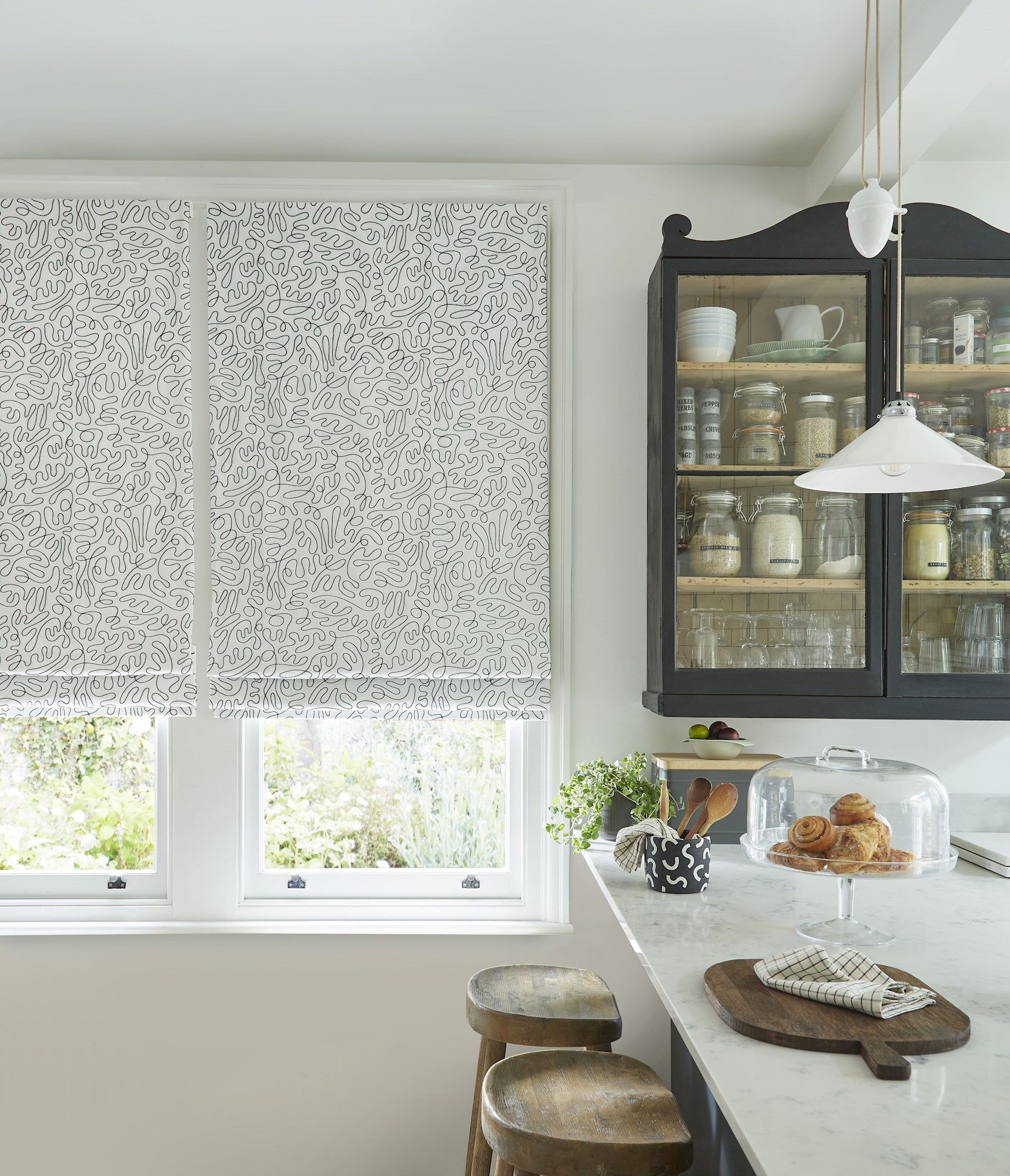 Blinds for a kitchen shop window