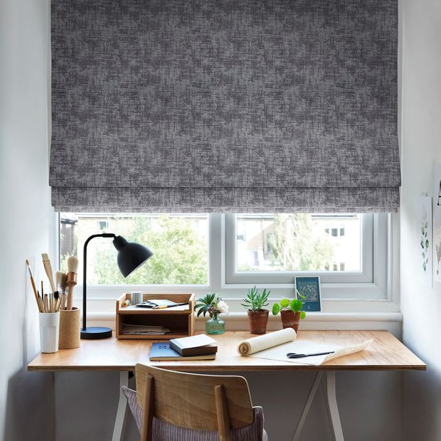 Dusk Charcoal roman blind in home study