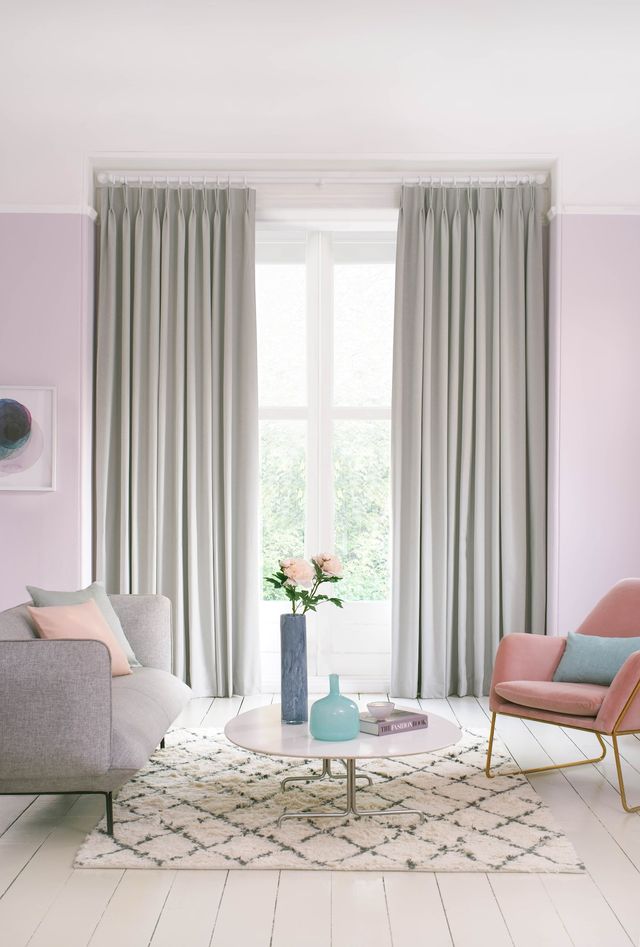 Huxley dove grey floor length pinch pleat curtains in light living room
