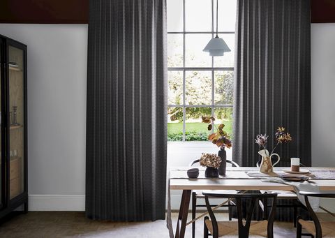 Wave graphite floor length curtains in dining room