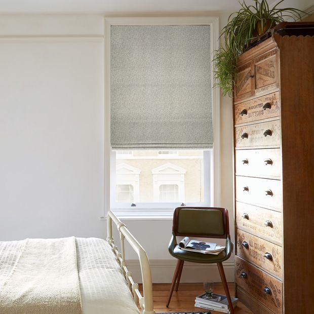 morse natural roman blind in minimalist bedroom