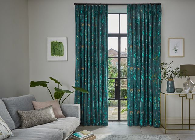 botanical bayberry floor length curtains in floral themed living room