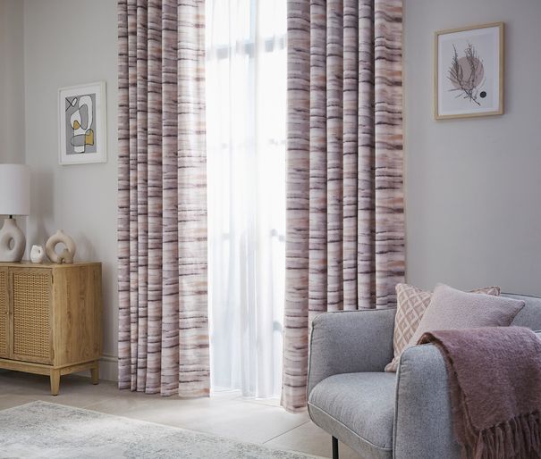 Mist heather floor length curtains in home movers living room