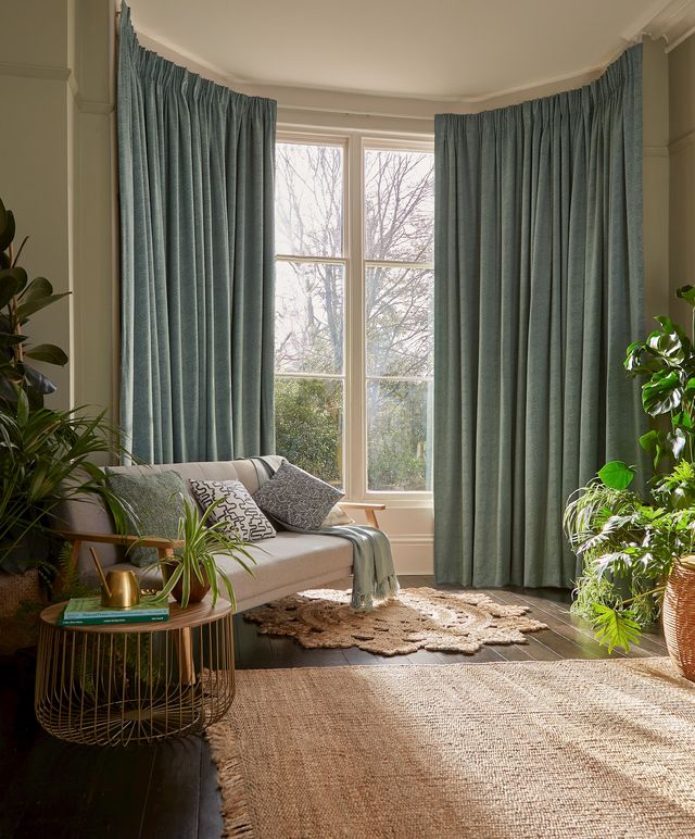 Spritz elm floor length curtains in green living room