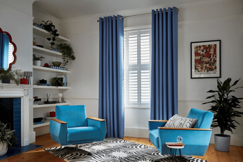 faso cornflower blue eyelet curtains in living room