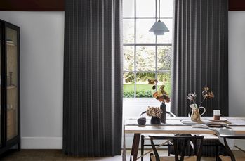 wave graphite floor length curtains in dining room