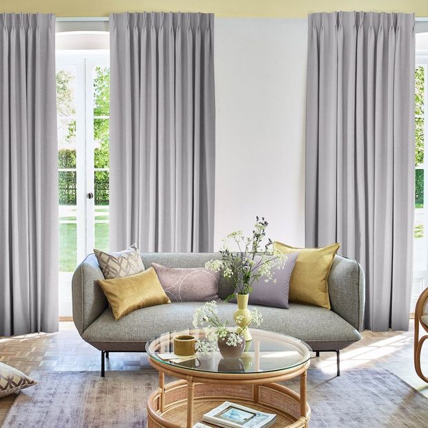 bailey lavender fog pair of floor length curtains in living room