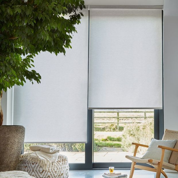 revive pumice roller blinds in contemporary living room