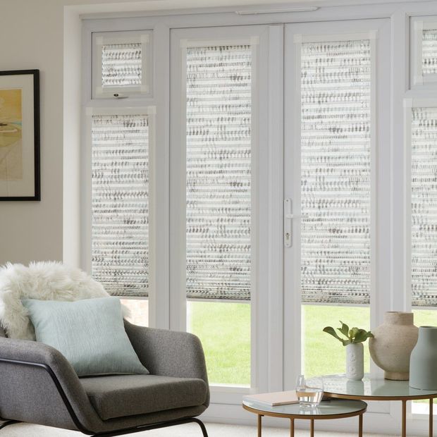 house beautiful perfect fit sienna natural grey patterned pleated blinds in living room
