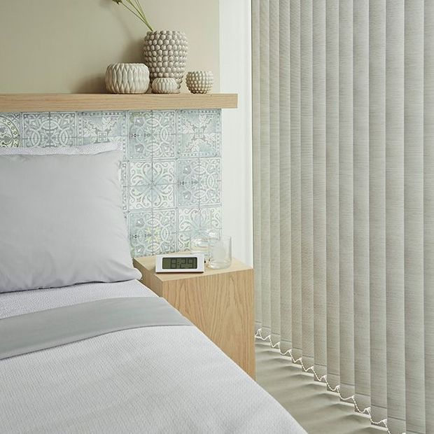 iowa linen floor length vertical blinds in bedroom