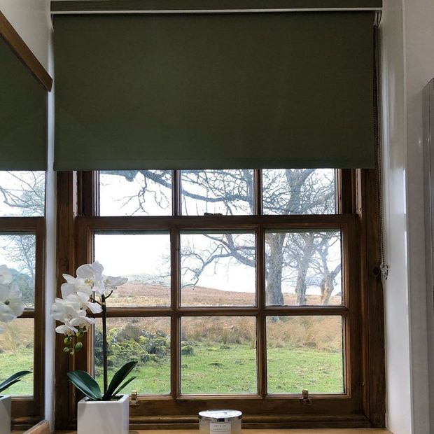 jerico charcoal roller blind in bathroom on window with great view