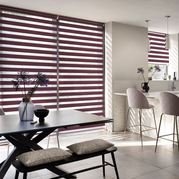 prism heather floor length day and night blinds in kitchen and dining room