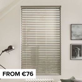 grey metal venetian blinds with pricing overlay of from 76 euros