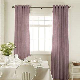 Tetbury Mauve Curtains in dining room with white furniture