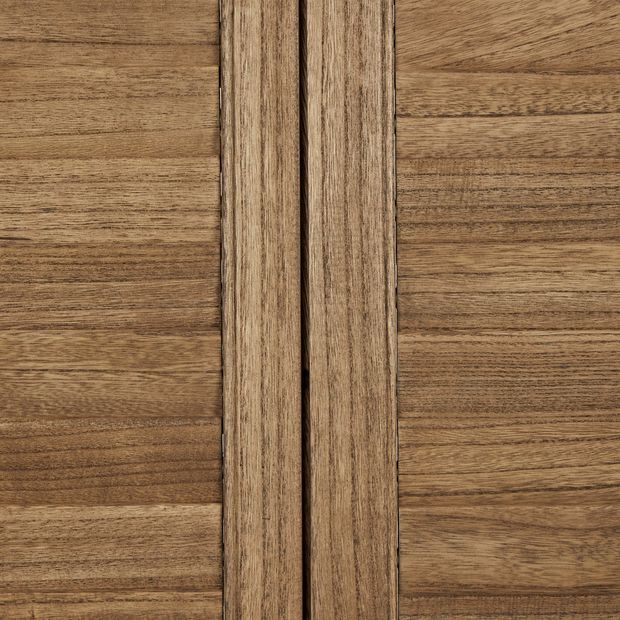 close up of vintage oak custom west shutters as two doors meet