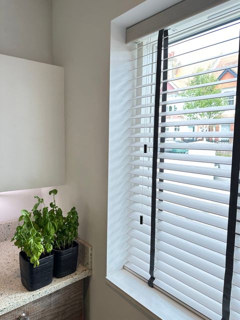 bamboo marble wooden blinds on bathroom window