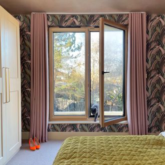 bailey taffy velvet pink curtains in bedroom