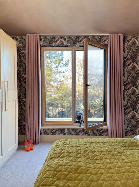 bailey taffy velvet pink curtains in bedroom