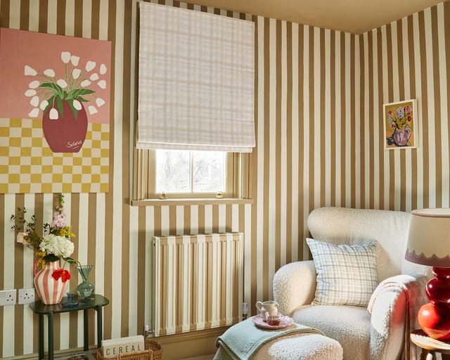Parisian Edit Gingham Blanc Roman Blind in the Living Room