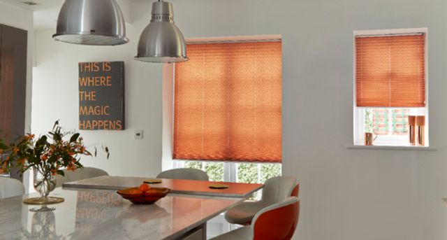 Moreno Rust Coloured Orange Pleated blind in the kitchen diner