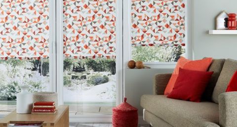 Patterned Roller Blinds On Patio Doors - Padro Blush Roller Blinds